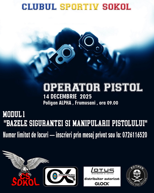 Modul 1 - curs de bază pentru siguranța și manipularea pistolului la Clubul Sportiv Sokol